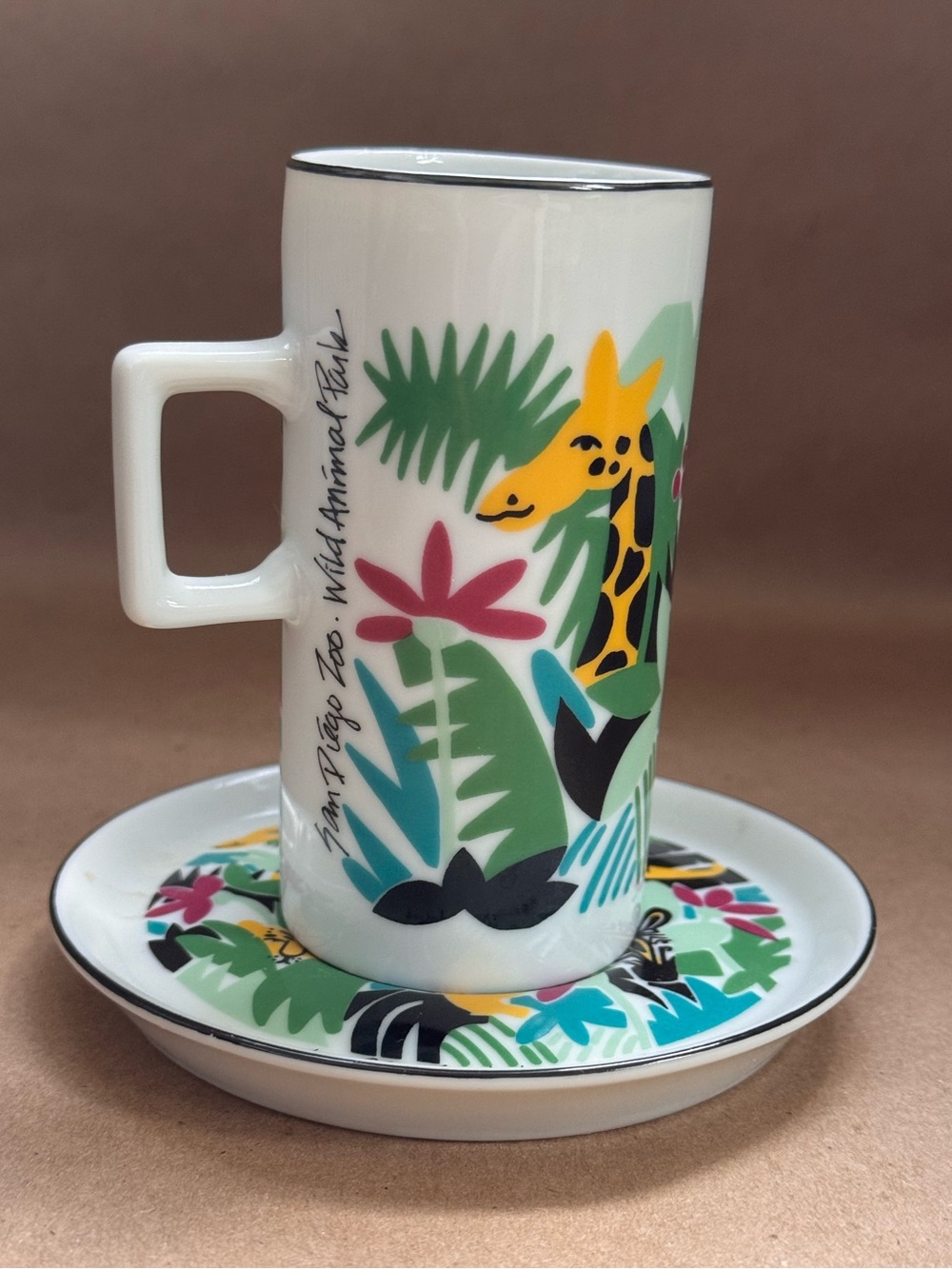 Vintage 1980s San Diego Zoo Jungle Demitasse Cup and Saucer Set